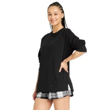 Colsie Women's Fleece Sweatshirt Black Crew Neck Pullover Raglan Long Sleeve XS