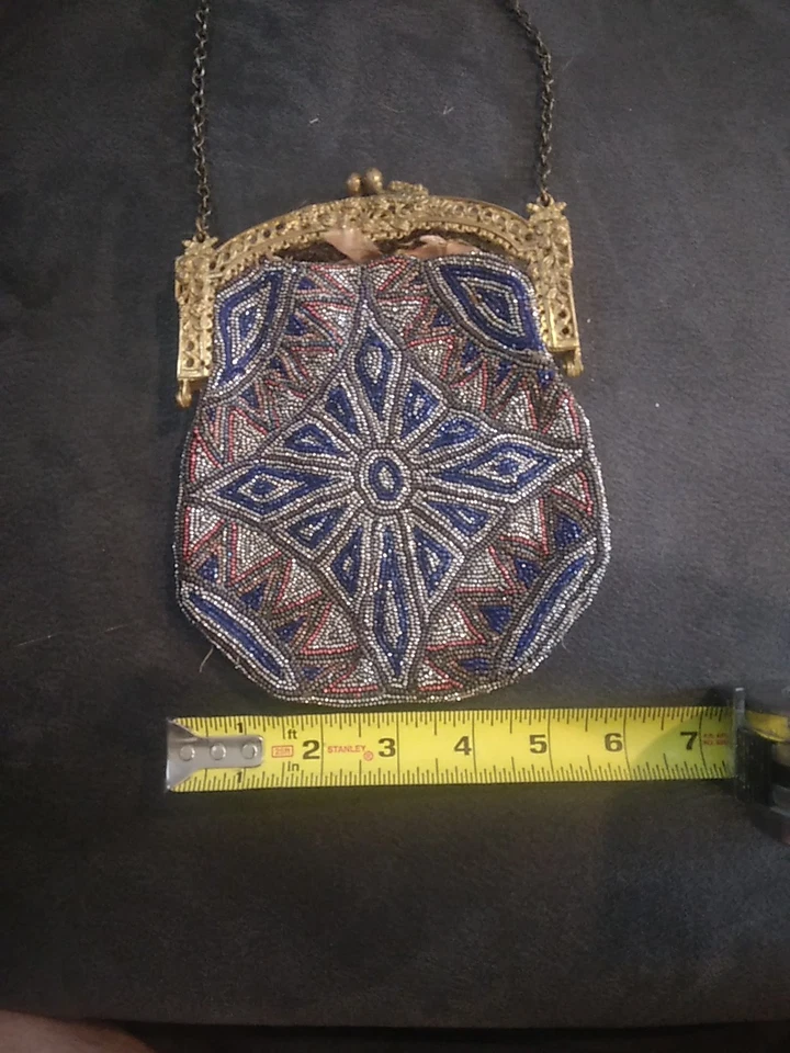 Antique c1920s Flapper Purse Art Nouveau Beaded Handbag w Ornate Frame  - Image 2 of 4