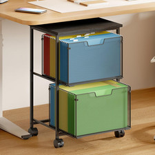 Letter/Legal Rolling File Cart with 2 Storage Drawers, under Desk Storage, Verti