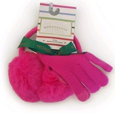 Earmuffs & Glove Set, Pink Earmuffs & Matching Cotton Gloves Set Color: Pink