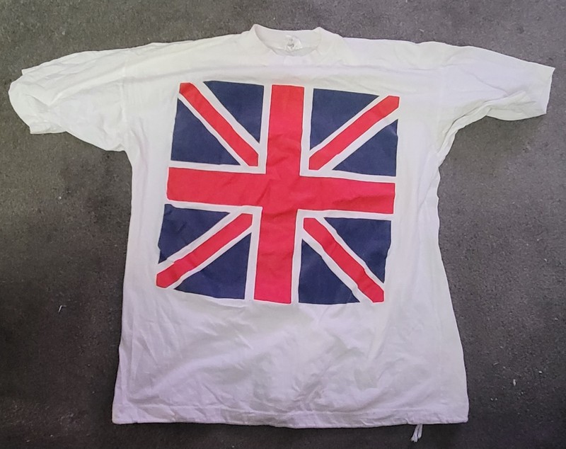 Vintage 90s Union Jack U.K. Flag Shirt XL Norwich Norfolk England Adjustable Hem