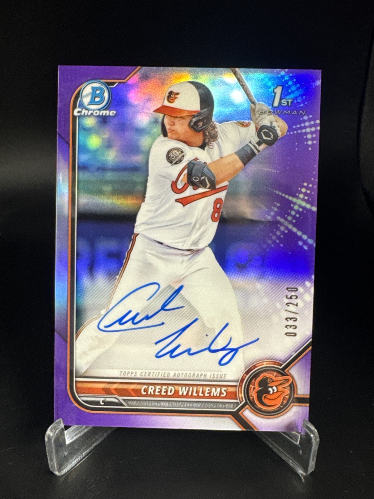 2022 Bowman Chrome Autographs Creed Willems #CPA-CW Purple Refractor /250