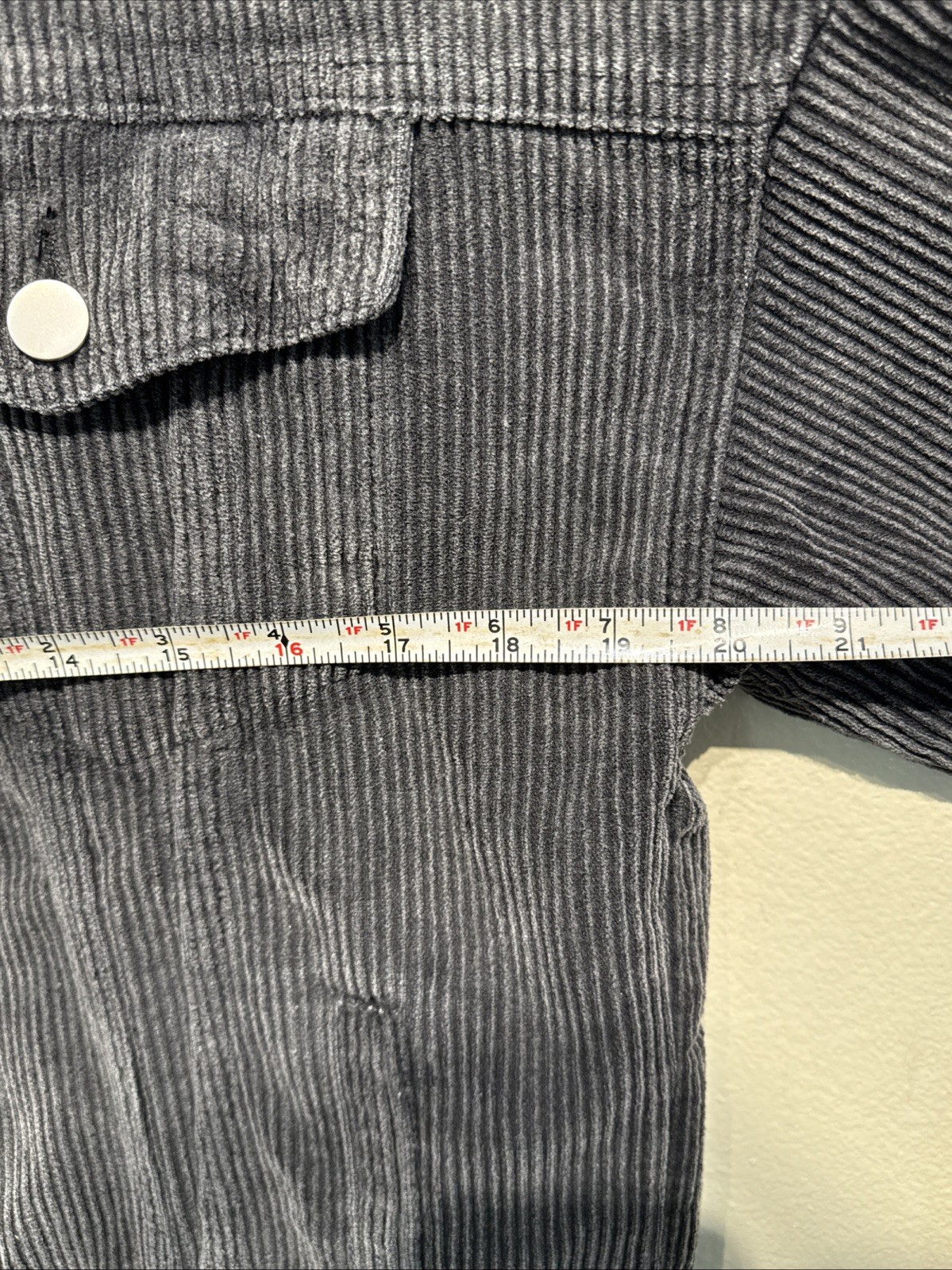 POL Distressed Corduroy Jacket Raw Hem Charcoal Size M