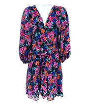 La Maison Talulah Dress Womens XS Black Floral Chiffon Long Sleeve Wrap Mini