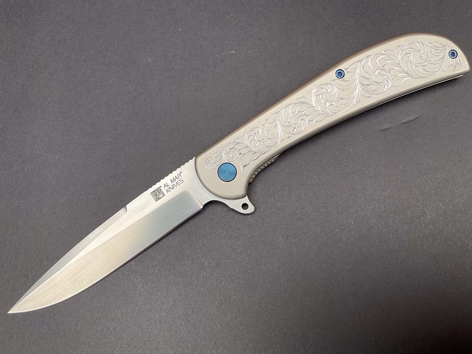 Hand Engraved Knife Al Mar Ultra Thin Framelock Satin AMK4119 Stainless - Image 4 of 4