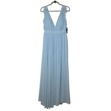 IEENA Mac Duggal Powder Blue Pleated Chiffon V-Neck Maxi Gown 55321 POB Size 8