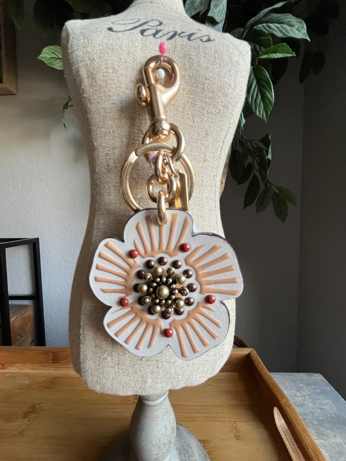 COACH Tea Rose Bag Charm with Studded Accents