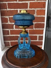 Antique 1880's Cobalt Blue Cathedral Kerosene Oil Lamp #2 Oil Burner