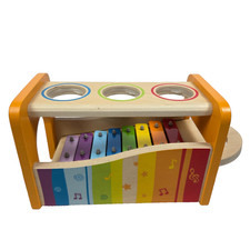 Wood Toddler Toy Pound  Tap Bench Xylophone missing hammer and 3 balls 