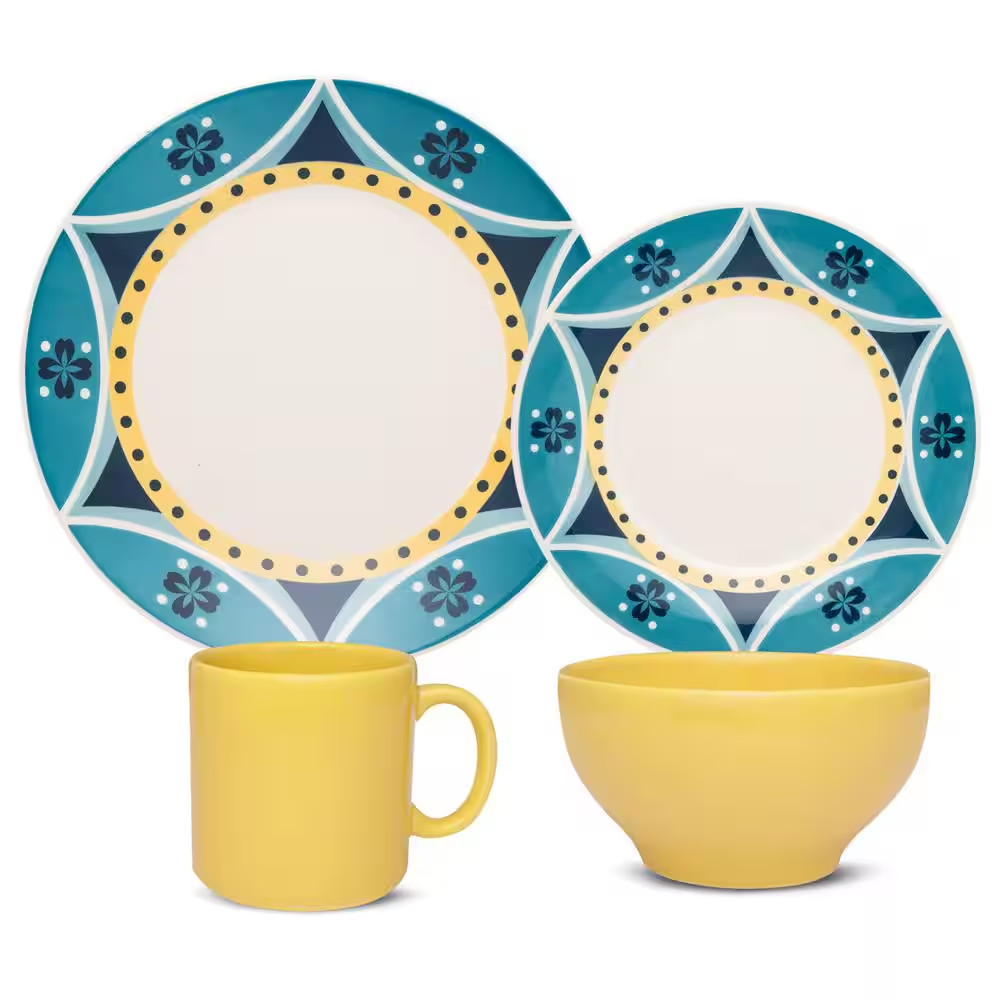 Actual Yellow and Blue 16-Piece Casual Yellow and Blue Earth