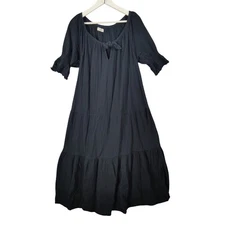 Natural Life Black Cotton Gauze Tiered Midi Dress Medium Whimsigoth Cottage