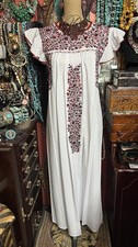Beautiful Mexican Oaxaca Ruffle In White Dress Burgundy Embroidery  Crochet L