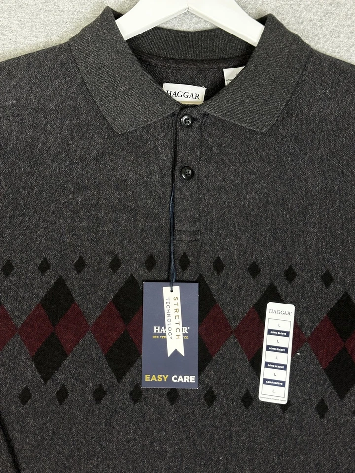 Suéter Haggar Para Hombres Grande Negro Argyle Pecho Rayas Manga Larga Elástico Pullover Foto 4 de 4