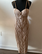 JLUXLABEL Beige Floral Lace Corset Dress 2XL Plus Adjustable Straps Zip Back