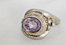 VINTAGE FANCY STERLING  AMETHYST LADIES RING - SIZE 6.25