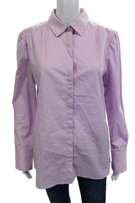 Saint James Womens Basic Cotton Collared Button-Up Long Sleeve Purple Size 8