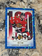 2025-26 Topps BLUE Border Landon Slaggert Blackhawks Hockey Sticker #764 /100
