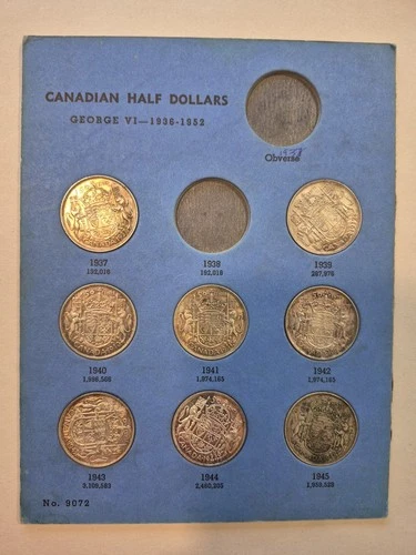 Canada Half Dollars, lot of 8 on album card - 8078