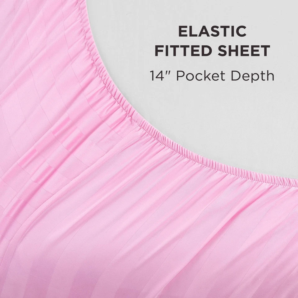 Juego de 4 piezas de satén Royal Dreams Queen - sábanas de lujo 100 % algodón, rosa Foto 4 de 4