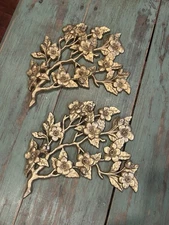 2 Vintage Burwood  Product Co. Floral Gold Wall Decor Hollywood Regency 9” X 8”.
