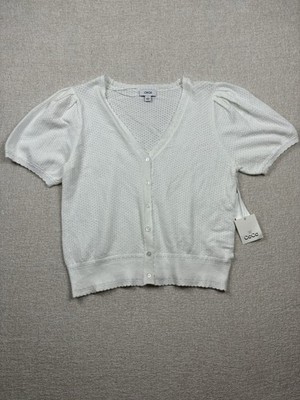 Cece Womens White Short Sleeve Blouse Button Up Size Medium / M