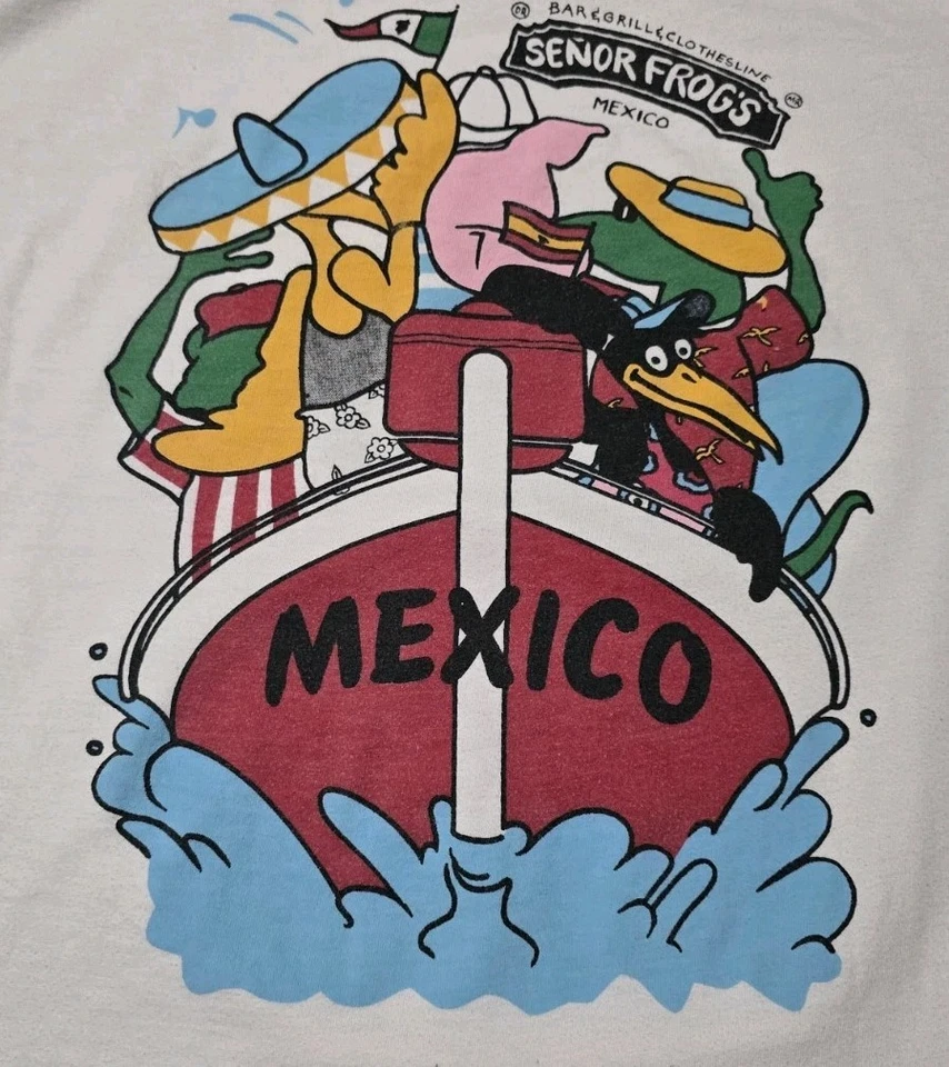 复古 90 年代 Señor Frog's Cancun 墨西哥双面图形 T 恤,尺寸 L — 第 4/4 张图片