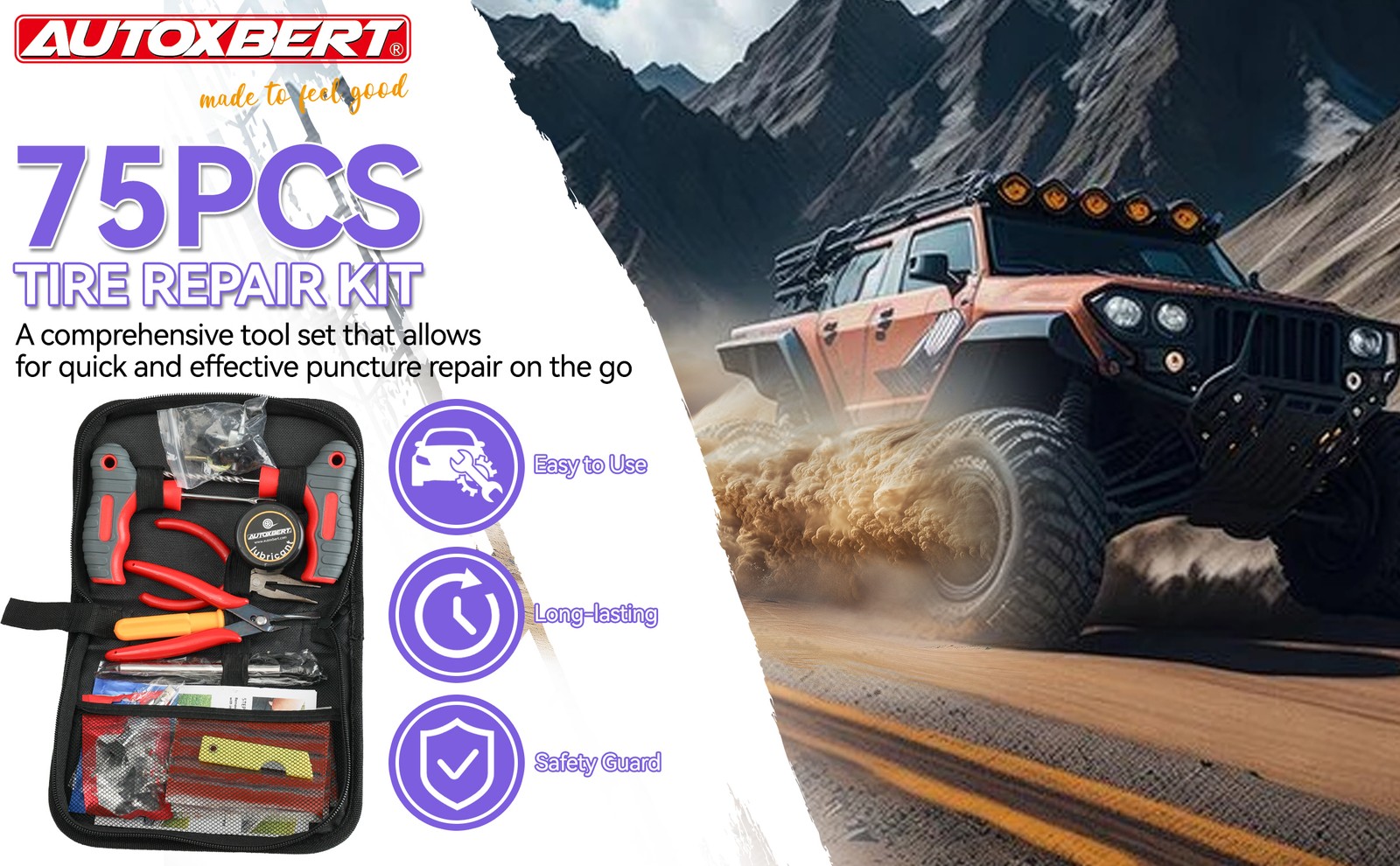 AUTOXBERT Tire Repair Kit Tire Recovery Tool Offroad Plugs For Tubeless Tire