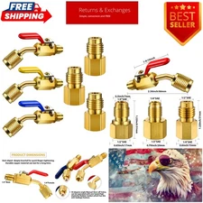 6-PC Set: Compact Angled Ball Valves & Adapters for R410A/R134A HVAC Systems