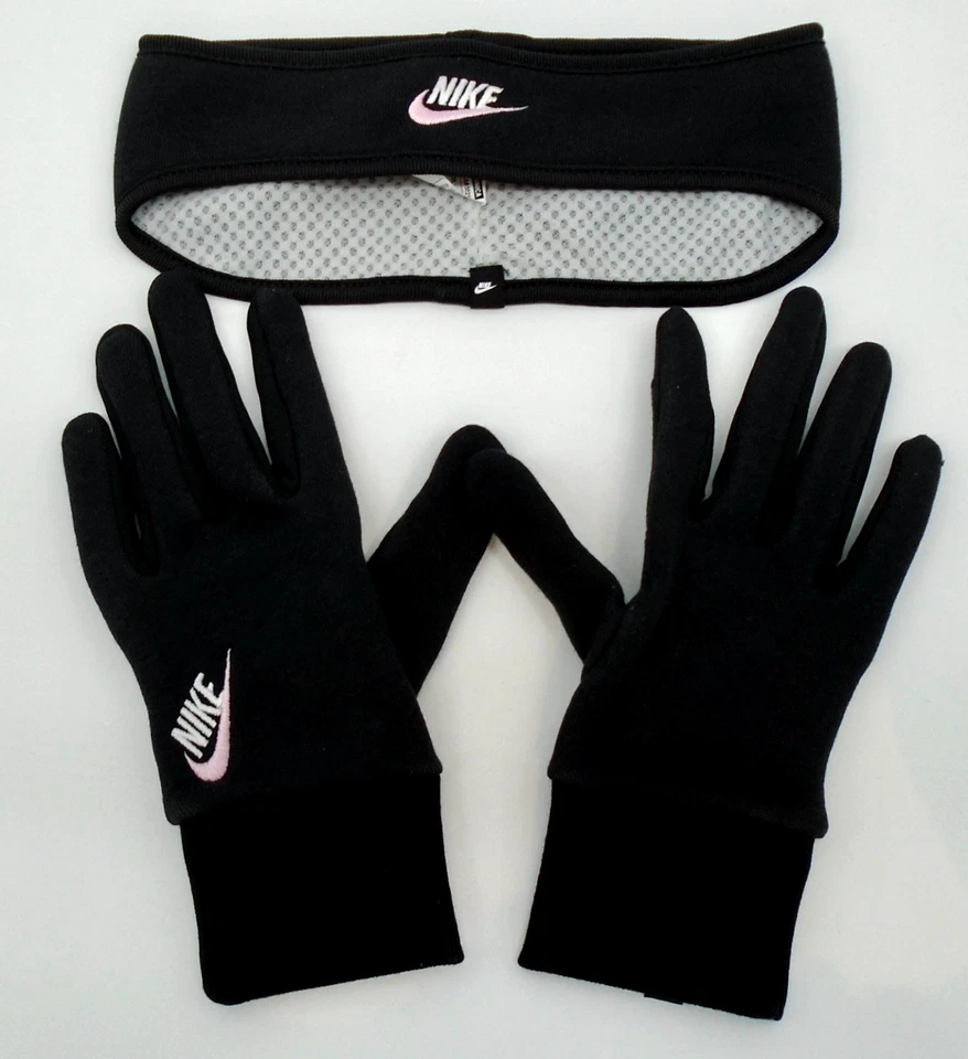 Conjunto de tiras e luvas de lã Nike Club juvenil médio preto/branco/rosa - Imagem 2 de 4