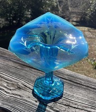 Dugan Opalescent Blue Art Glass Hexagon Base JIP Jack in Pulpit 6.5