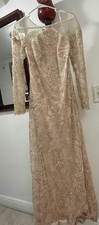 Tadashi shoji Beige Gold Lace Long Sleeve Formal Dress size 12