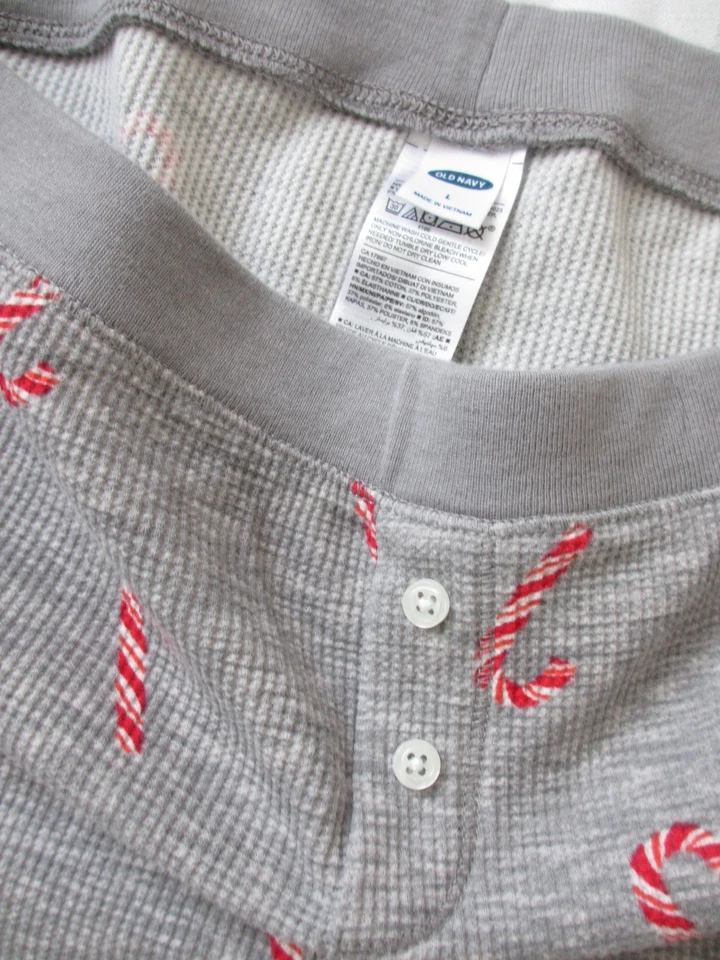 Old Navy Thermal Pajama Sleep Pants Women's L Gray Candy Cane Lounge Christmas - Image 2 of 4