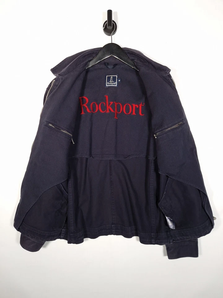 90-е Rockport Bomber куртка размер средний негабаритный мужской темно-синий полный молнии 100% хлопок - Изображение 3 из 4