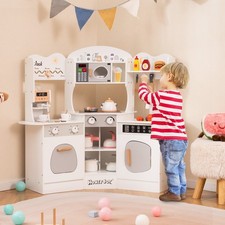 Corner Wooden Play Kitchen Coffee Machine Slide Kids White Toy Pretend Food Fun