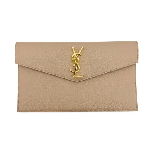 Saint Laurent Uptown Pouch Leather Beige Clutche & Pouche Bag
