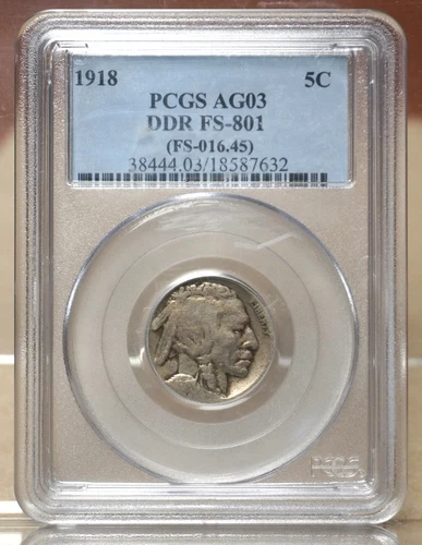 New Listing1918 BUFFALO NICKEL, DDR FS-801 PCGS AG03 587632