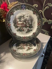 SET/4 ROYAL STAFFORD HOLIDAY *CHRISTMAS VILLAGE* DINNER PLATES 11" New W/Tags
