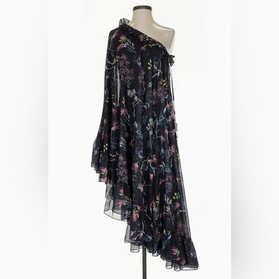 IEENA for Mac Duggal Black Floral One-shoulder Asymmetrical Dress - NWT! Sz 2/4