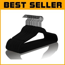Black Velvet Hangers 50 Pack - Non Slip Space Saving