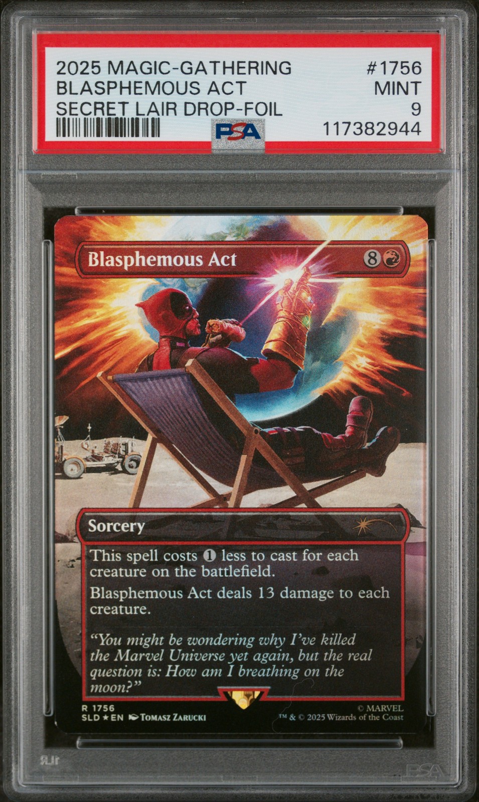 2025 MTG SECRET LAIR DROP MARVEL'S DEADPOOL-FOIL #1756 BLASPHEMOUS ACT PSA 9
