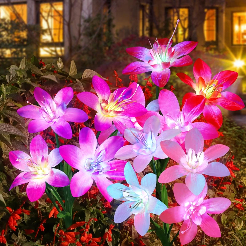 Aukora Solar Garden Lights Outdoor 10 Pack 5 Colors Lily Flowers 7-Color