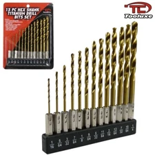 13pc Titanium Hex Shank Drill Bit Set HSS Power BITS Power Tool Multi-Bit Kit