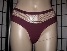 NWT VICTORIA'S SECRET MAROON FISHNET NETTED NO SHOW RARE CHEEKY PANTIES
