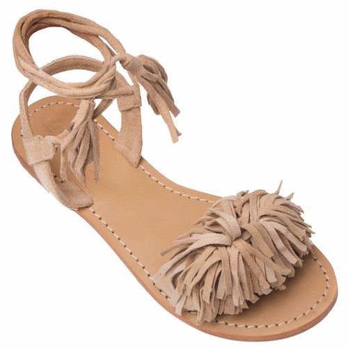 MYSTIQUE Moreno Size 6 Boho Fringe Gladiator Suede LEATHER Sandals Nude Beige - Picture 3 of 8