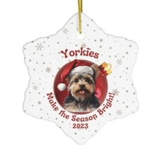 2023 Yorkshire Terrier Dog Yorkie Pup Santa Ceramic Snowflake Christmas Ornament
