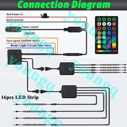 16X Motorcycle Smart Color LED Lights Accent Glow Strip Remote Control for Honda - Bild 3 von 14