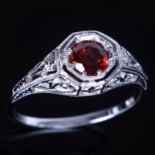 925 STERLING SILVER PAVE SETTING GARNET EXQUISITE GEMSTONE WEDDING FINE RING