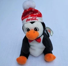 Coca-Cola Bean Bag Plush Penguin 1997 Vintage 7" Red Bowtie Coke Bottle With Tag
