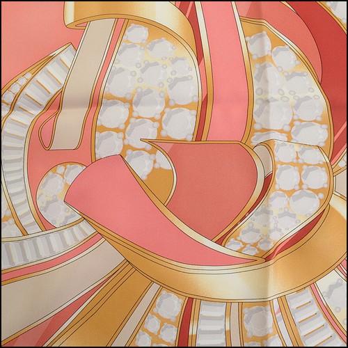RDC14252 Authentic CARTIER Red / Beige / Gold Jeweled Ribbons 90cm Silk Scarf - Picture 2 of 6