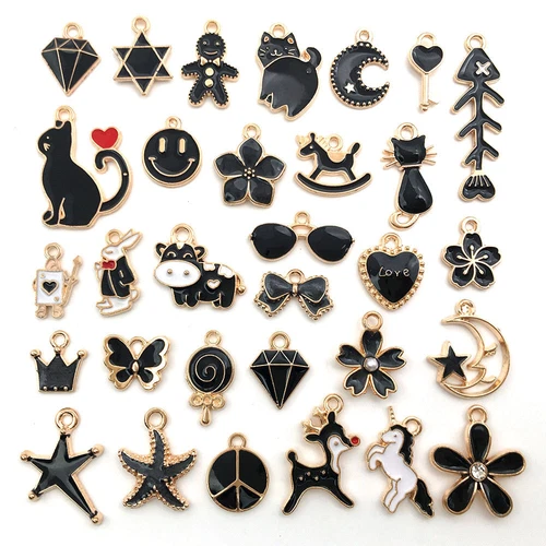 10pcs Black Enamel Charms Pendant For Jewelry Making Handmade Earrings Necklace